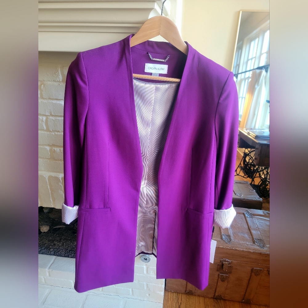 NWT Calvin Klein Purple Open Front Blazer Jacket Size 10